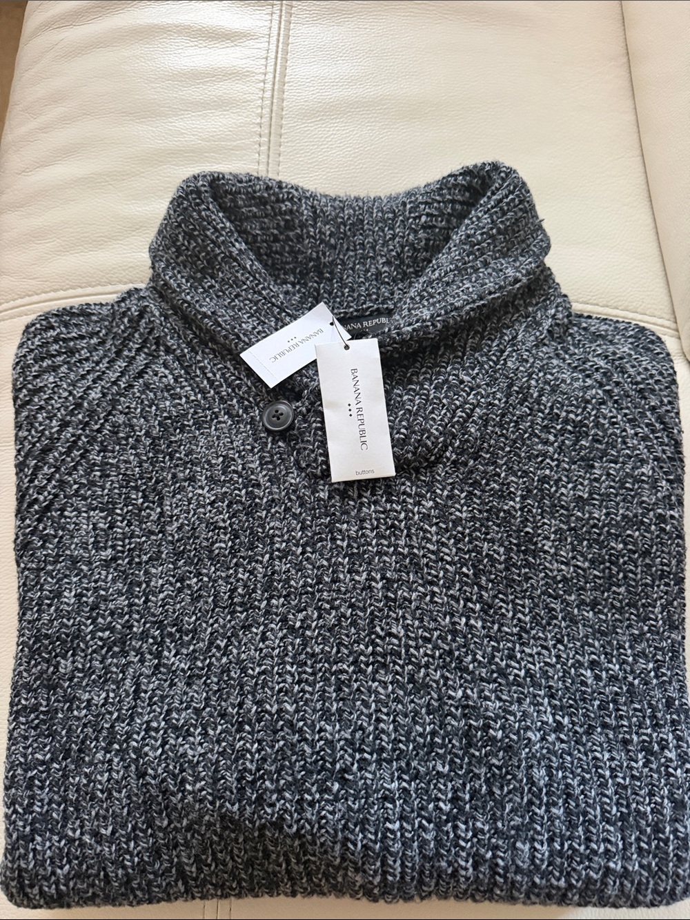 Banana Republic Marled Charcoal Button Cowl Turtleneck Sweater